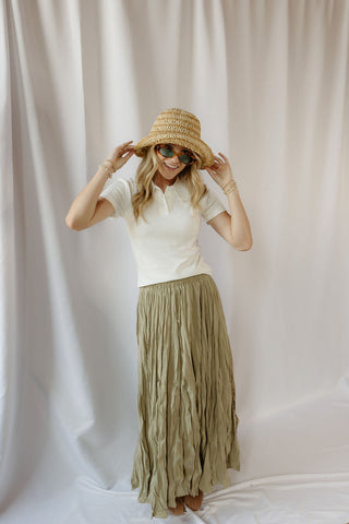 Kendall Crinkle Maxi Skirt, Sage - The Red Thread Boutique