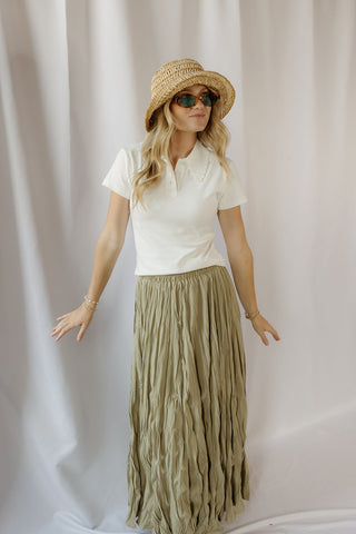 Kendall Crinkle Maxi Skirt, Sage - The Red Thread Boutique