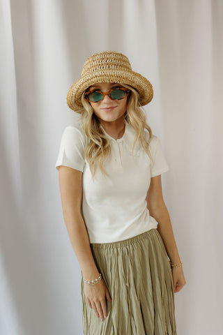 Parker Scallop Polo Top, White - The Red Thread Boutique