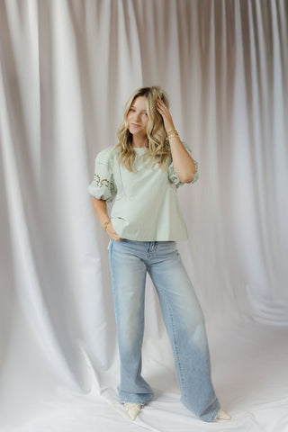 Paige Eyelet Top, Sage - The Red Thread Boutique