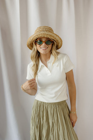 Parker Scallop Polo Top, White - The Red Thread Boutique
