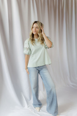 Paige Eyelet Top, Sage - The Red Thread Boutique