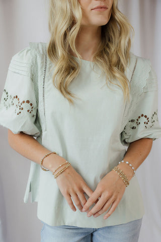Paige Eyelet Top, Sage - The Red Thread Boutique