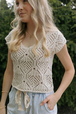 Kendra Crochet Top, Cream *final sale