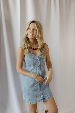 Jolie Denim Seamed Mini Dress - The Red Thread Boutique