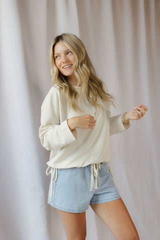 Chloe Tie Waist Sweatshirt, Ivory - The Red Thread Boutique