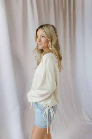 Chloe Tie Waist Sweatshirt, Ivory - The Red Thread Boutique