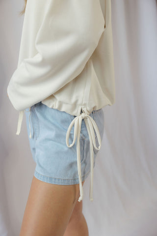 Chloe Tie Waist Sweatshirt, Ivory - The Red Thread Boutique
