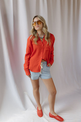 Z Supply The Perfect Airy Top, Lychee - The Red Thread Boutique