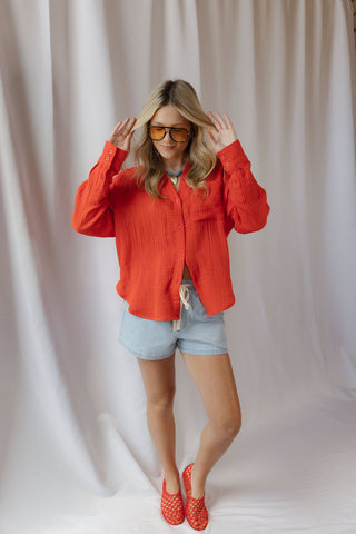 Z Supply The Perfect Airy Top, Lychee - The Red Thread Boutique