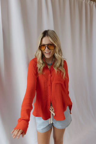 Z Supply The Perfect Airy Top, Lychee - The Red Thread Boutique