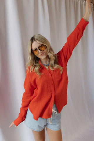 Z Supply The Perfect Airy Top, Lychee - The Red Thread Boutique