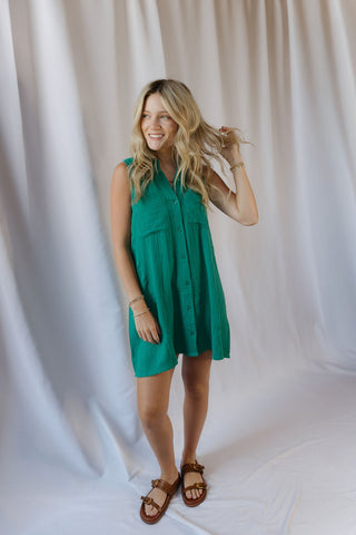 Z Supply New Light Crinkle Mini Dress, Rainforest - The Red Thread Boutique