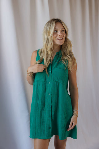 Z Supply New Light Crinkle Mini Dress, Rainforest - The Red Thread Boutique