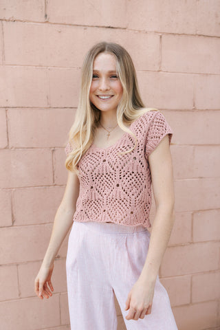 Kendra Crochet Top, Mauve