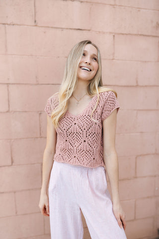 Kendra Crochet Top, Mauve
