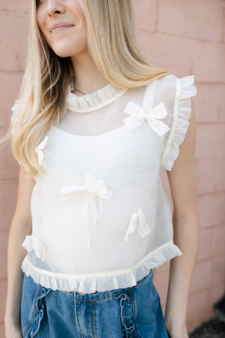 Ribbon Organza Tank, Cream
