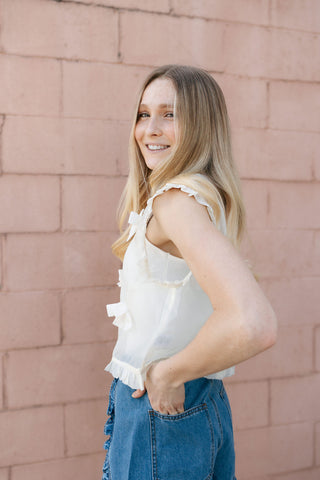Ribbon Organza Tank, Cream