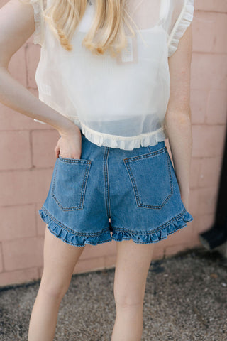 Ruffle Denim Shorts