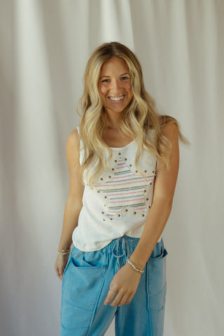 Striped Star Studded Tank - The Red Thread Boutique