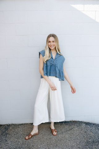 Notched Collar Denim Top