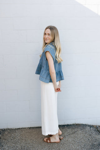 Notched Collar Denim Top