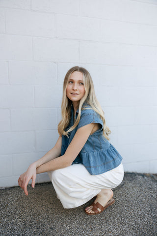 Notched Collar Denim Top