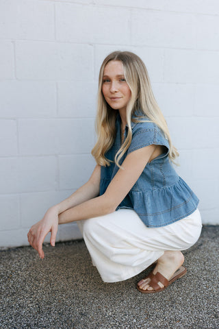 Notched Collar Denim Top