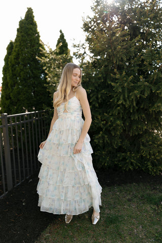 Ruffle Tiered Midi Dress, Blue