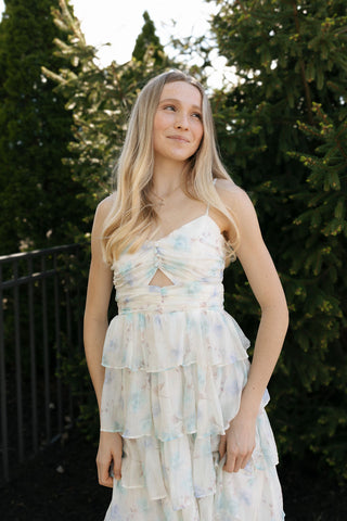 Ruffle Tiered Midi Dress, Blue