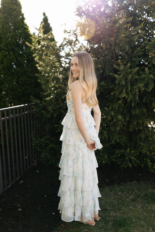 Ruffle Tiered Midi Dress, Blue