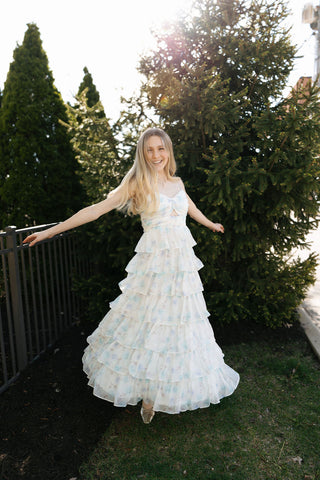 Ruffle Tiered Midi Dress, Blue