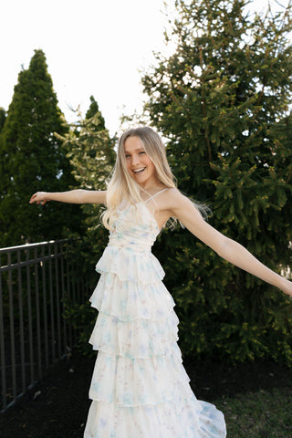 Ruffle Tiered Midi Dress, Blue