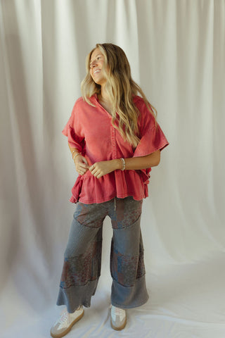 Shea Hooded Ruffle Short Sleeve Sweatshirt, Boho Red - The Red Thread Boutique