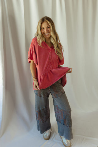 Shea Hooded Ruffle Short Sleeve Sweatshirt, Boho Red - The Red Thread Boutique
