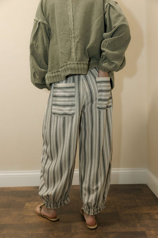 Stella Stripe Crochet Flower Pants, Charcoal - The Red Thread Boutique