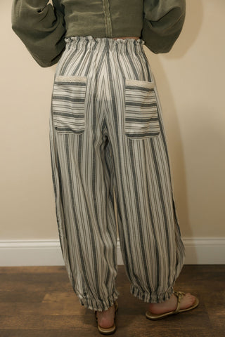 Stella Stripe Crochet Flower Pants, Charcoal - The Red Thread Boutique