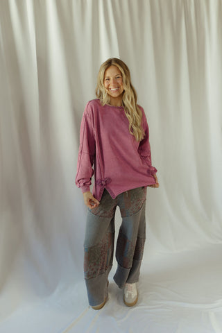 Crochet Bow Sweatshirt, Mulberry - The Red Thread Boutique