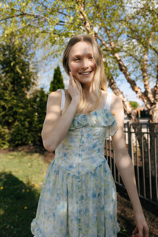 Floral Contrast Strap Midi Dress, Blue