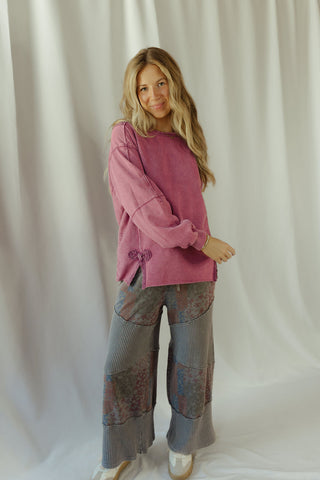 Crochet Bow Sweatshirt, Mulberry - The Red Thread Boutique