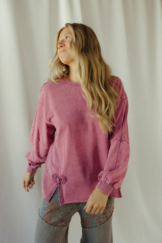 Crochet Bow Sweatshirt, Mulberry - The Red Thread Boutique