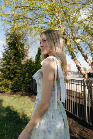 Floral Contrast Strap Midi Dress, Blue