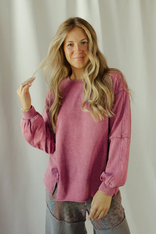 Crochet Bow Sweatshirt, Mulberry - The Red Thread Boutique