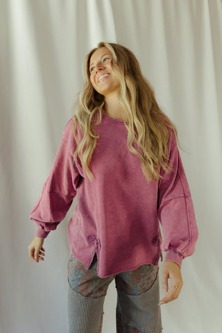 Crochet Bow Sweatshirt, Mulberry - The Red Thread Boutique
