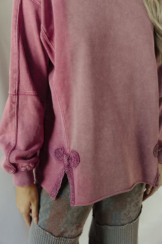 Crochet Bow Sweatshirt, Mulberry - The Red Thread Boutique