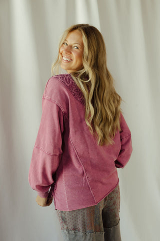 Crochet Bow Sweatshirt, Mulberry - The Red Thread Boutique