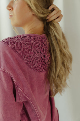 Crochet Bow Sweatshirt, Mulberry - The Red Thread Boutique
