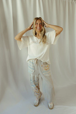 Lace Trim V Neck, White - The Red Thread Boutique