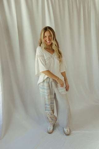 Andie Floral Patch Pants, Grey - The Red Thread Boutique