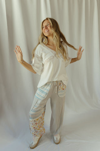 Andie Floral Patch Pants, Grey - The Red Thread Boutique